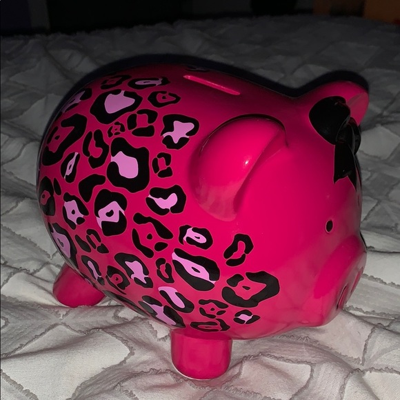 pink and black leopard piggy bank - Picture 2 of 2